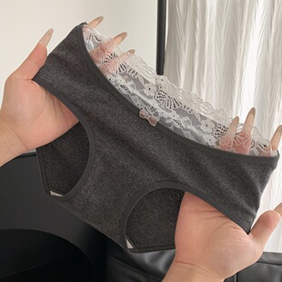 与浪漫为伍~日系纯棉内裤女加长裆大码蕾丝边薄款透气中腰三角裤