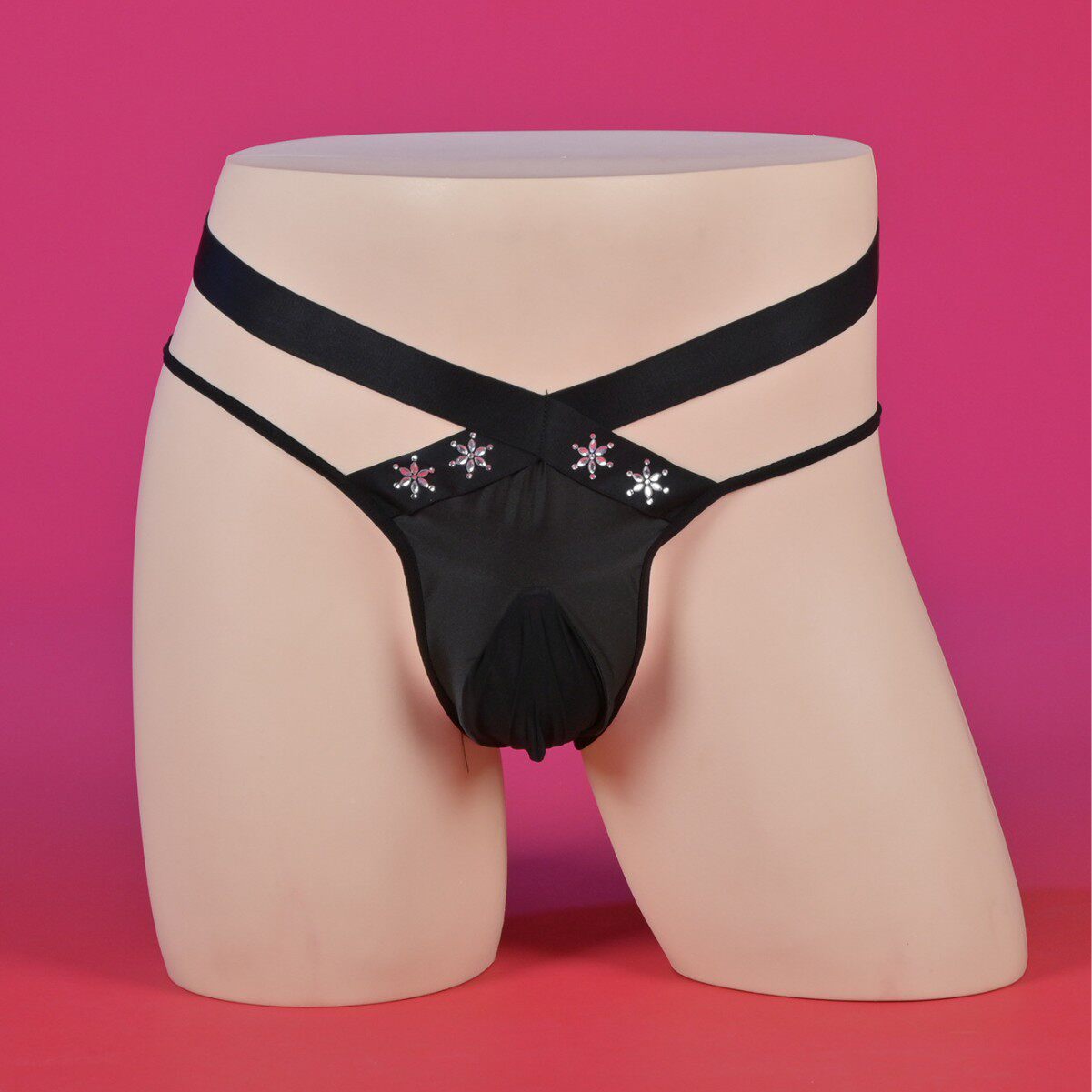 2025新款法式蕾丝缎面镂空后庭心机内裤水钻闪亮小花弹力个性三角