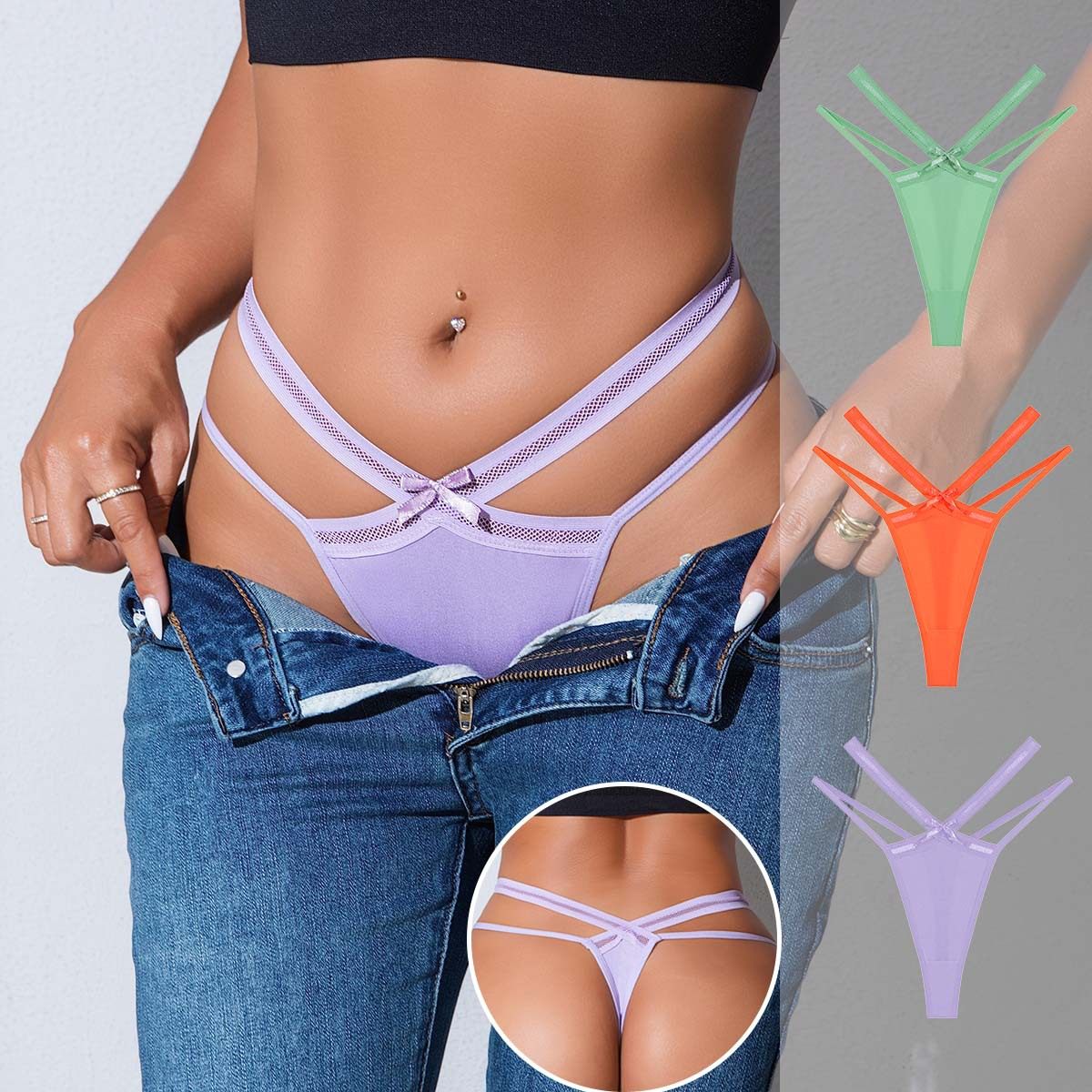 2025热款夏季透气舒适交叉带设计低腰性感纯色蝴蝶结女,女士内衣/男士内衣/家居服,男丁字裤,淘宝优惠券,粉丝福利购,淘宝优惠卷