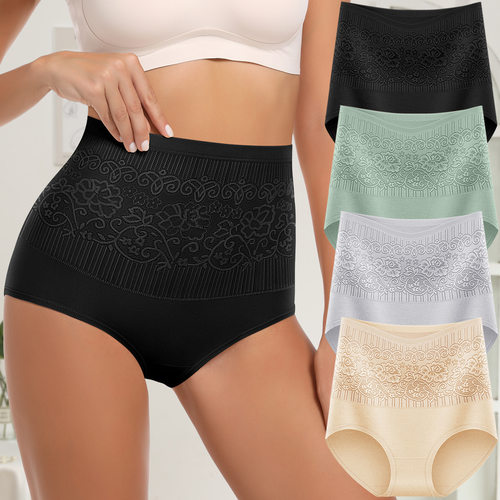 【海外仓】大码花纹女士 panties高腰收腹提臀三角内裤