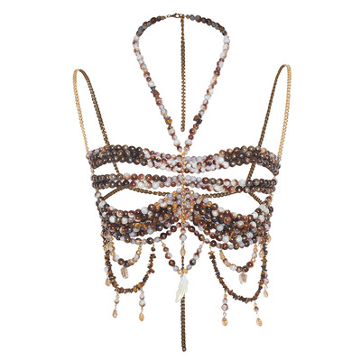 胸衣速卖通身体链辣妹流苏文胸欧美露背挂脖石头串珠抹胸背心上衣