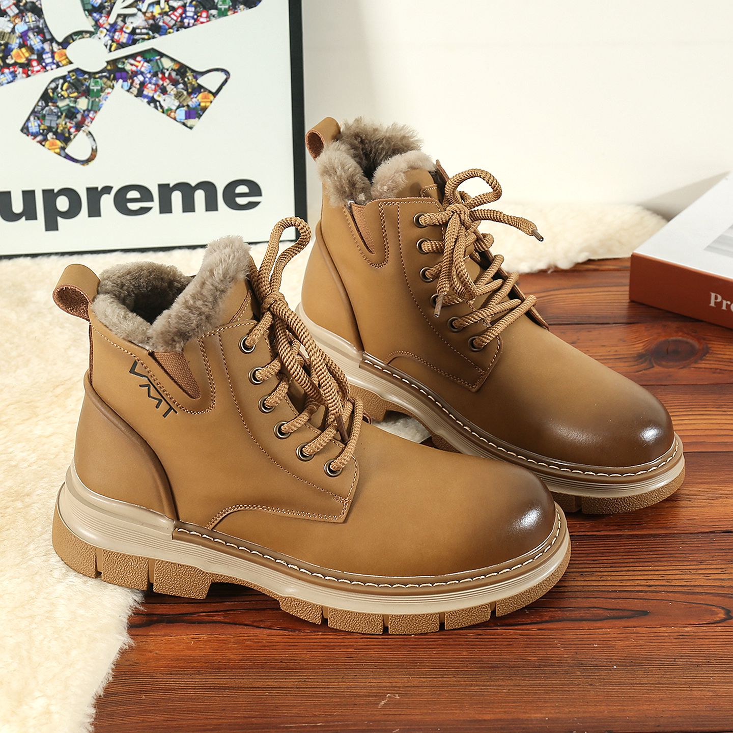 冬季新款马丁靴男皮毛一体保暖