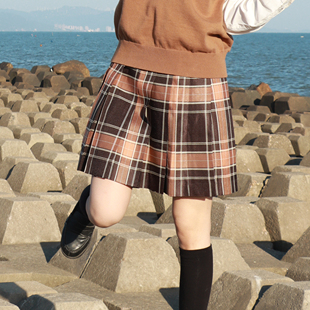 清社【小栗】日系jk制服百褶裙学院风格子短裙学生半身裙校园棕色