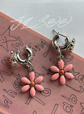 JLSOO小雏菊花朵珍珠吊坠耳夹女甜妹风设计气质耳饰