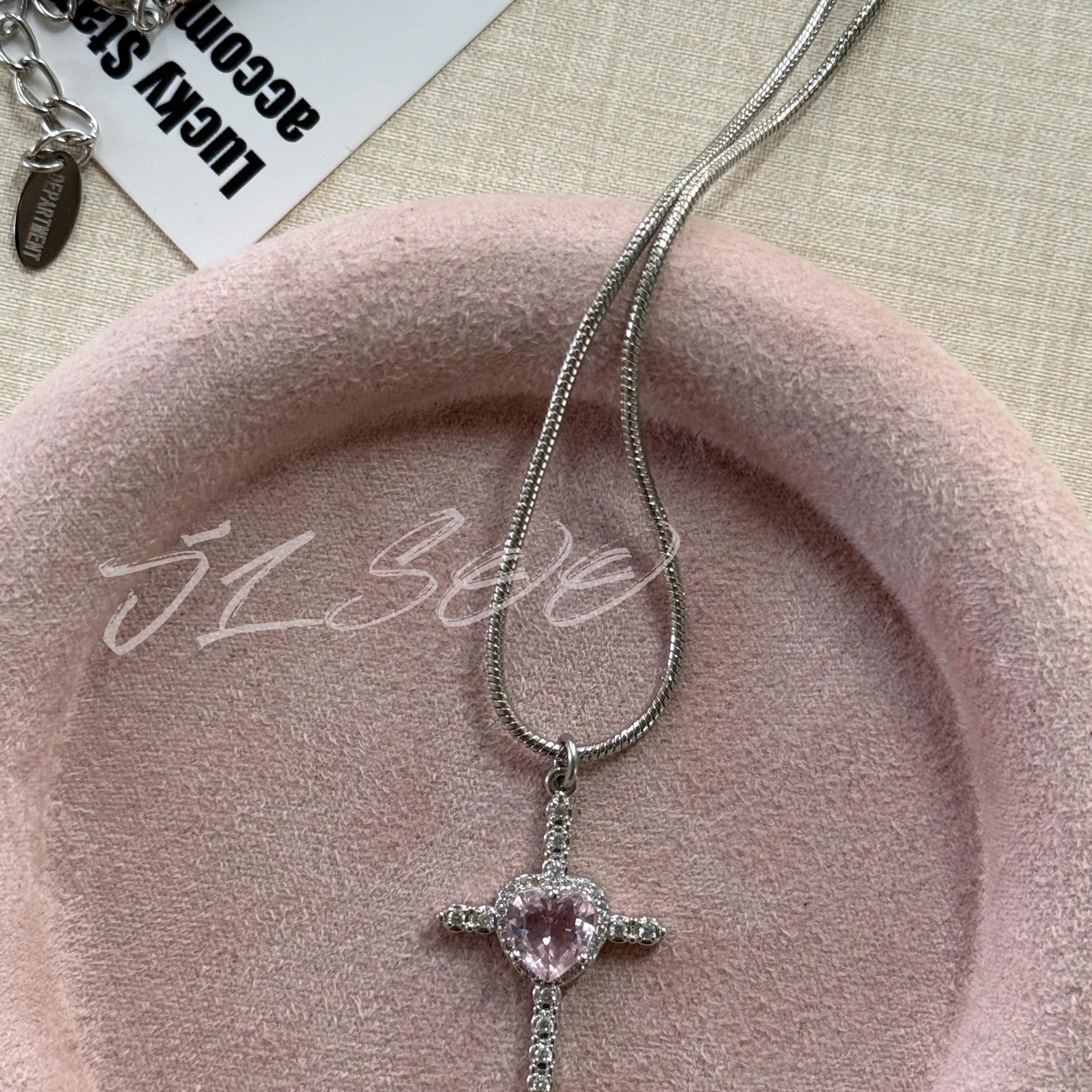 JLSOO粉色爱心十字架锁骨链女