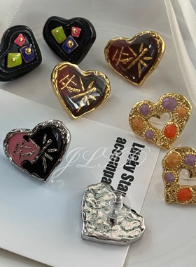 1000SE爱心女彩色合金材质琥珀洞洞花DIY配饰耳钉