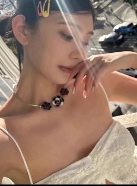 轻奢小众高级感黑白珐琅山茶花项圈银饰甜酷风925银项链