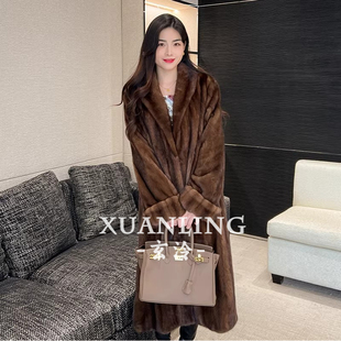 冬日贵气青果领长款水貂大衣柔滑质感显贵不张扬保暖奢华轻外套