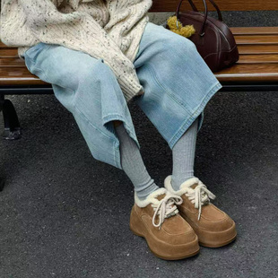 欧洲站真皮厚底毛绒雪地靴女2025新款 潮 保暖增高系带百搭加厚棉鞋