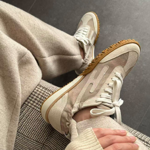 真皮德训鞋女系带拼色百搭舒适