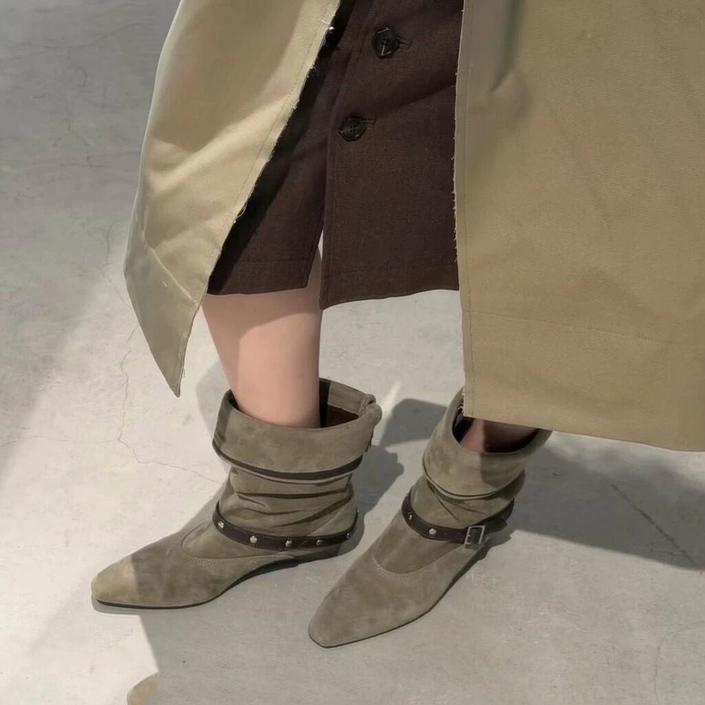 西部牛仔靴女美拉德风堆堆短靴
