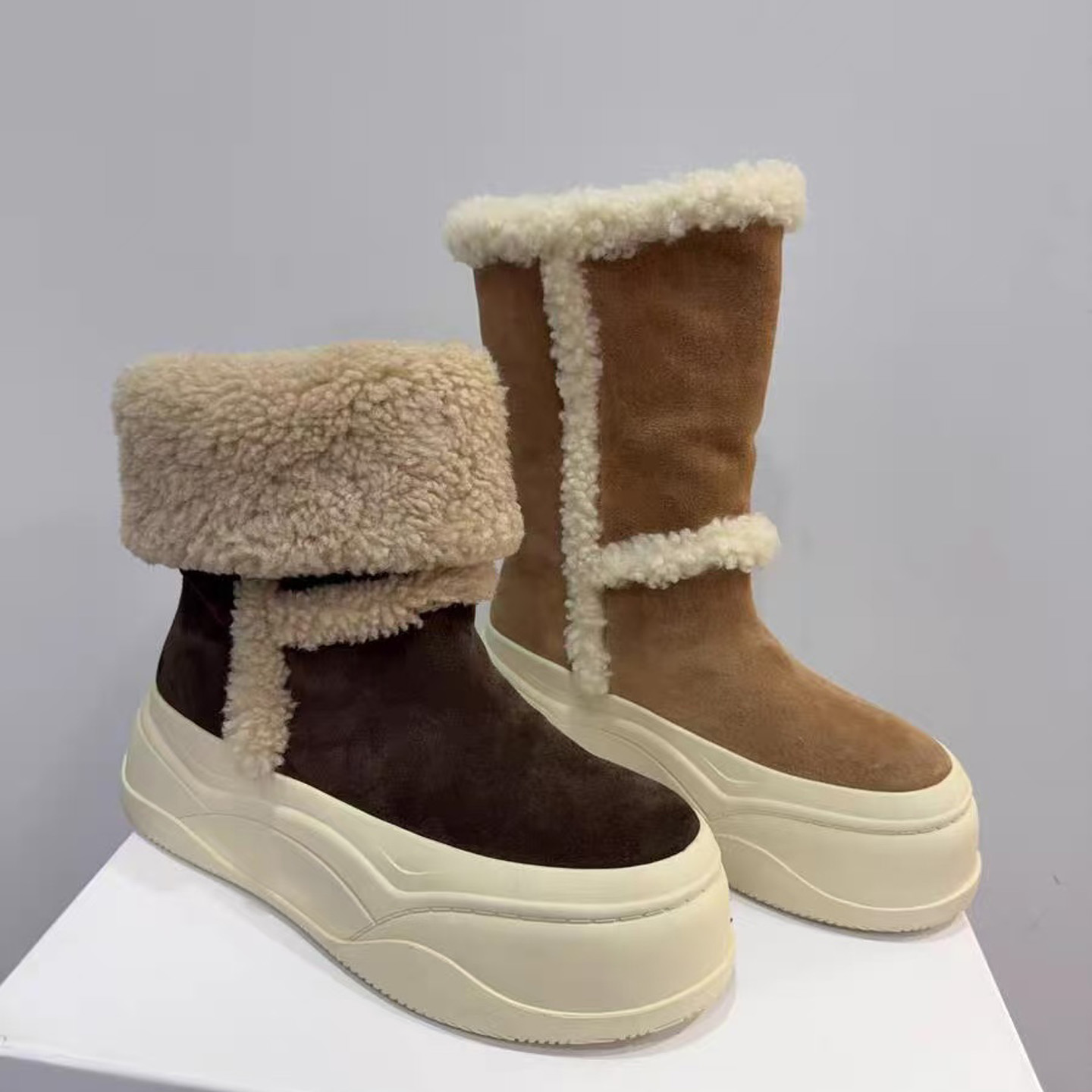 可翻折靴筒厚底雪地靴冬季保暖