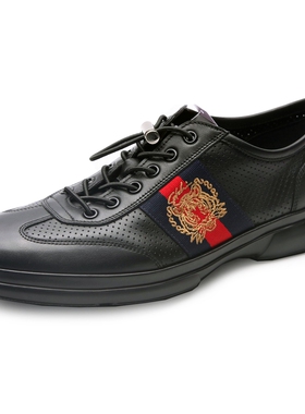 意大利进口沙驰男鞋2022夏季新款白色时尚休闲皮鞋冲孔透气洞洞鞋