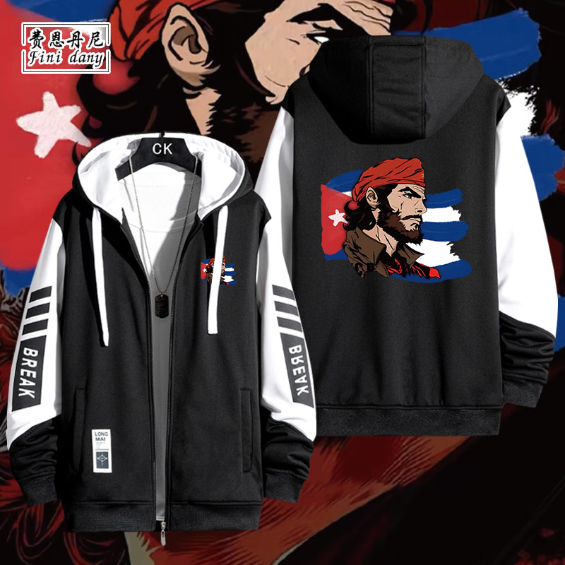 古巴切格瓦拉CCCP复古印花拉链连帽卫衣秋冬男装宽松休闲学生穿搭
