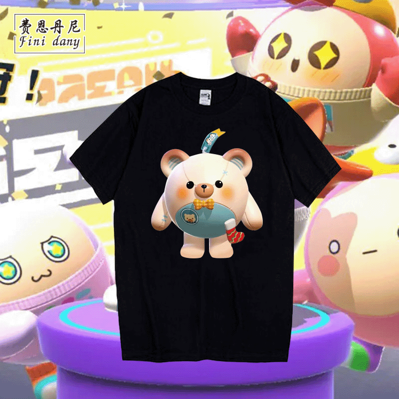 蛋仔派对短袖T恤男卡通宽松纯棉上衣服半截袖潮ins游戏同款夏季