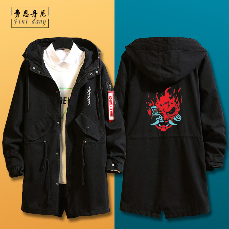 赛博朋克2077周边休闲连帽风衣外套衣服男青少年秋冬中长款衣服