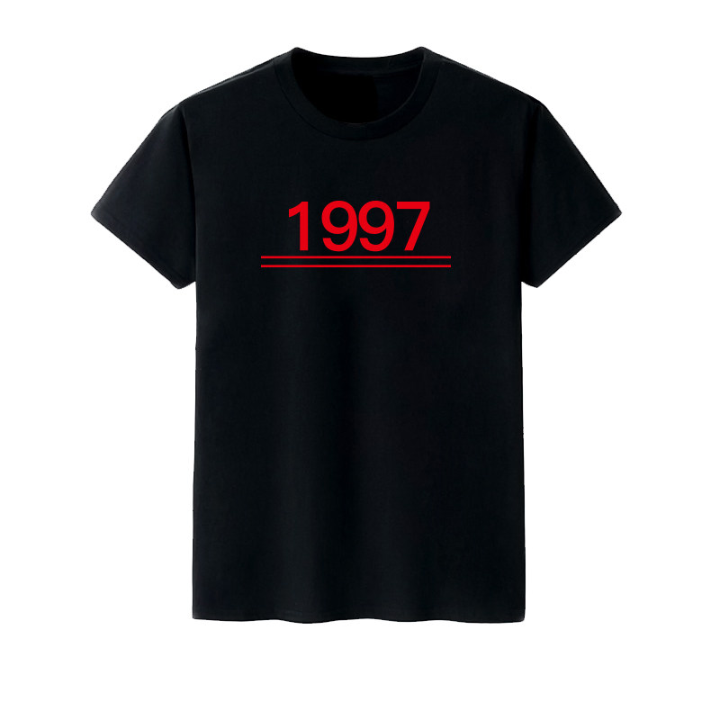 1997年代数字复古90后短袖t恤圆领夏季男女情侣装上衣宽松打底衫