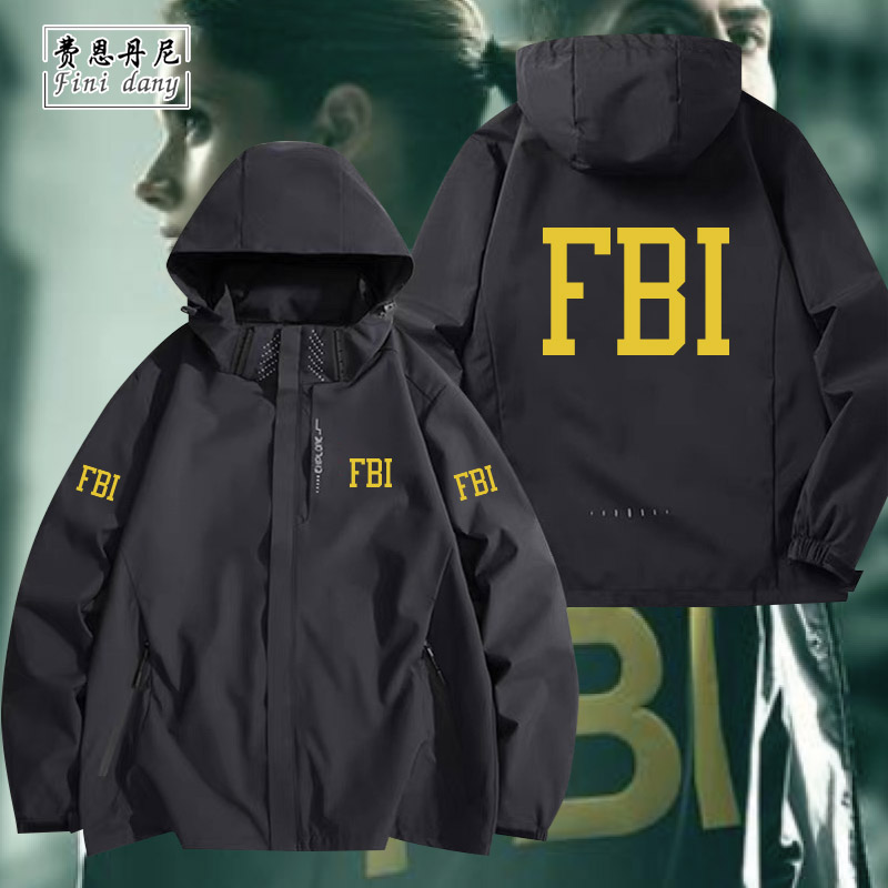 FBI美国联邦调查局情报特工美警f标志夹克外套男秋冬连帽冲锋衣服