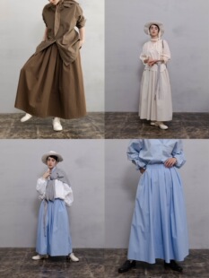 WOKERKER 梨形身材友好之三色工字褶高腰半身长裙