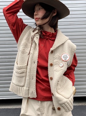 WOKERKER 复古Vintage北欧风大人感立体花UPW100%羊毛开衫马甲