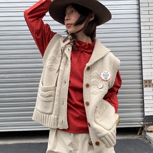 WOKERKER 马甲 复古Vintage北欧风大人感立体花UPW100%羊毛开衫