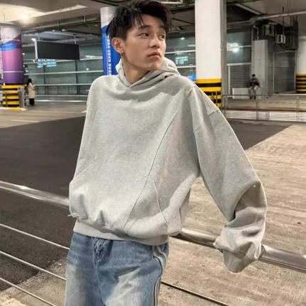 欧美潮牌短款卫衣小众高级感显高外套男生春秋时尚高街连帽上衣潮