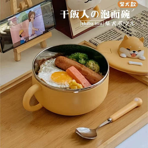 304不锈钢泡面碗带盖可沥水学生专用宿舍上班族大容量食堂打饭碗