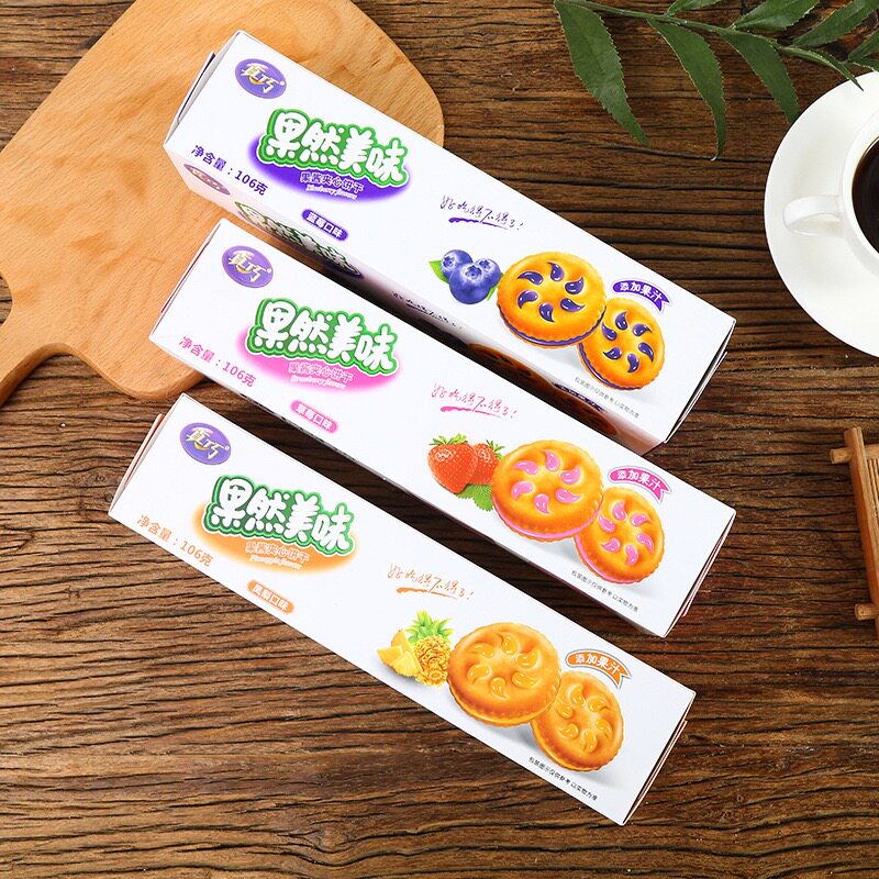 真巧果然美味果酱夹心饼干106g草莓蓝莓味办公室下午茶点休闲零食