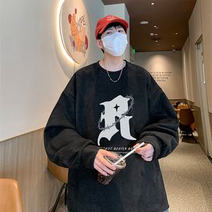 已注册供抖音直播港风麂皮绒开叉宽松男卫衣W3001P45控价68图片