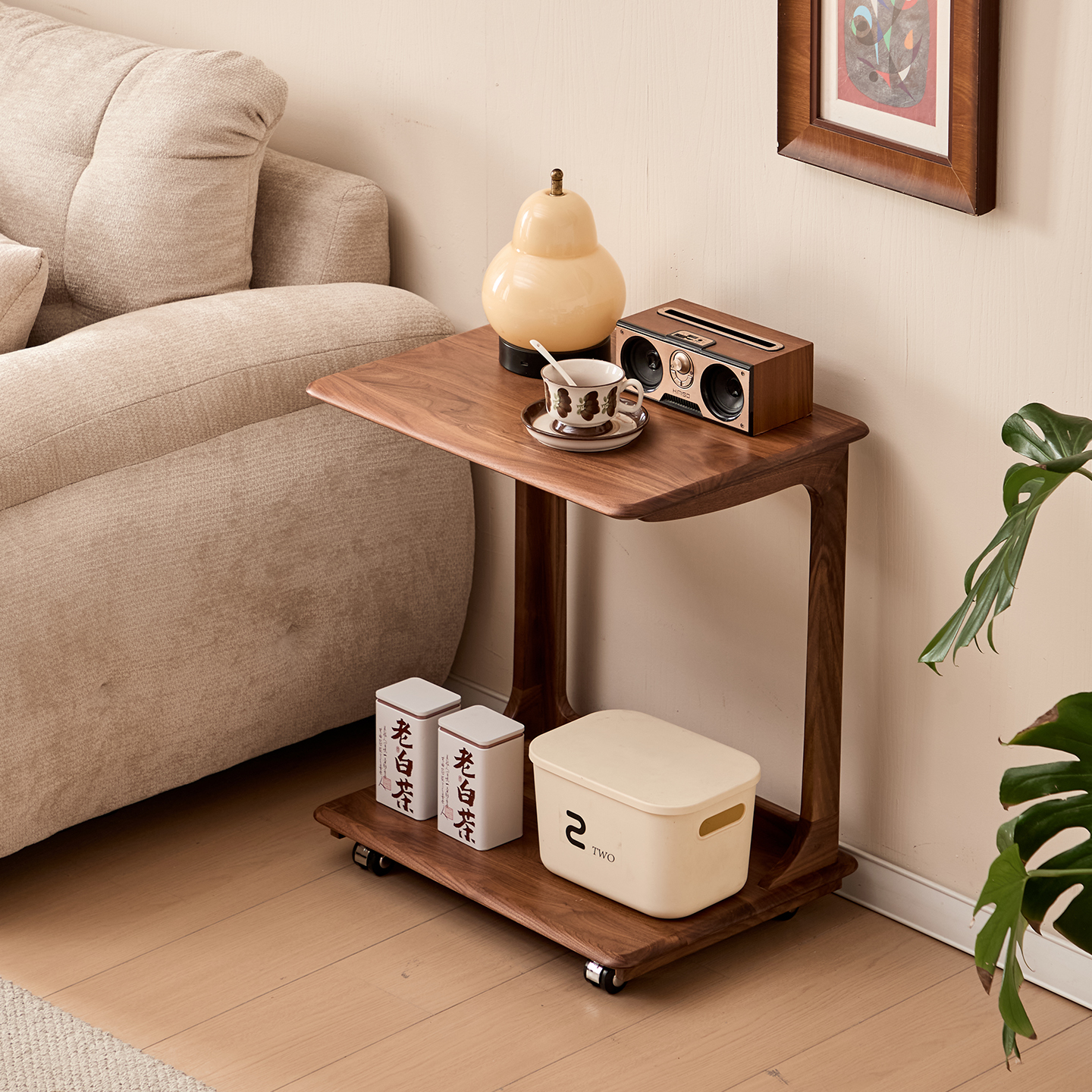 像素黑胡桃实木边几茶几客厅移动沙发侧边桌茶几简约床头小桌子