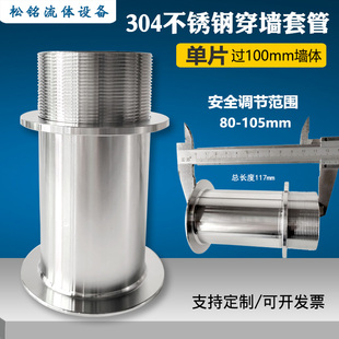 304不锈钢单片穿墙套管过100mm墙体式反扣件彩钢板装饰片预埋套管