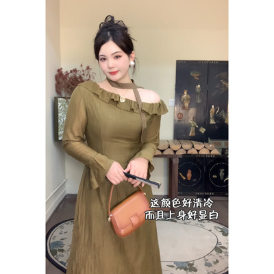 哒头.Studio【枯叶蝶】微胖高级气质微盘mm显瘦大码显瘦连衣裙