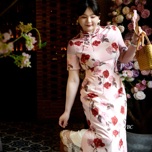 哒头.Studio【雾粉玫瑰】微胖mm大码2025港风海派改良旗袍连衣裙