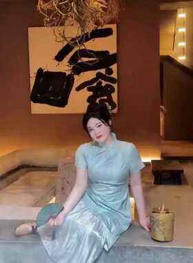 哒头.Studio【绿娆】微胖大码2025新款新中式改良显瘦旗袍连衣裙