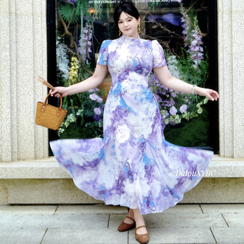 哒头.Studio【紫黛】微胖大码2025年新中式显瘦初恋设计连衣裙女