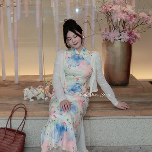 DATOO【彩虹小白马】微胖mm大码新中式弹力彩绘明媚感改良旗袍裙
