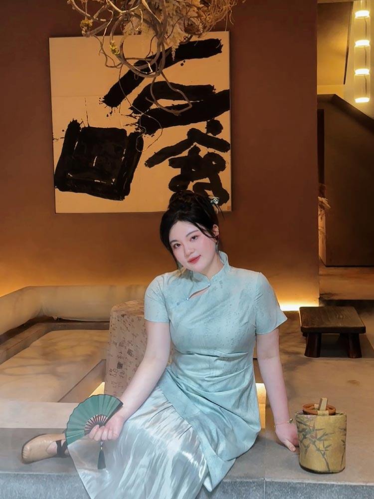【微瑕】哒头【绿娆】微胖大码2024新中式改良显瘦旗袍连衣裙