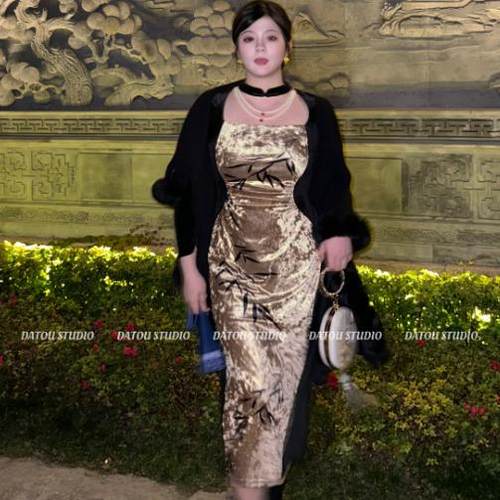 哒头.Studio【蝶恋花】微胖mm大码新款新中式修容显瘦连衣裙女