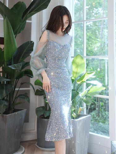 亮片小晚礼服女宴会气质轻奢小众高端平时可穿鱼尾高级感主持人裙