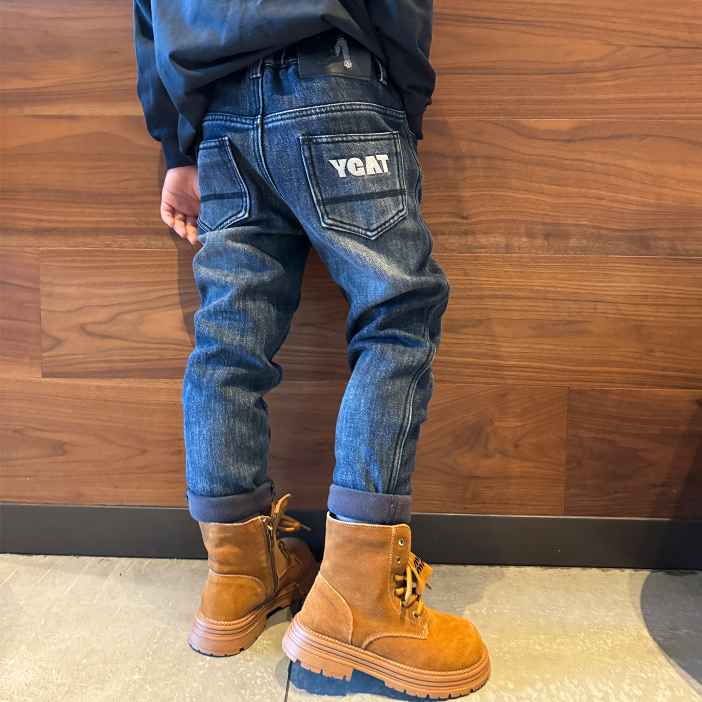 男童牛仔加绒小脚修身裤子