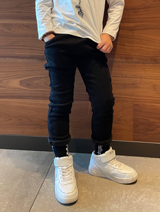 男女童一体绒牛仔裤子修身小脚铅笔黑裤2025冬季加绒百搭儿童长裤