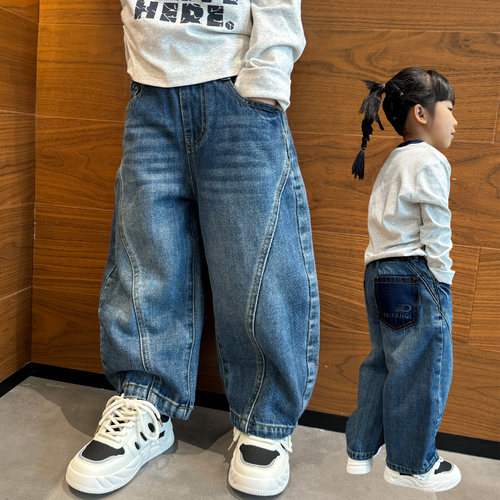 童牛仔阔腿裤子弯刀长裤