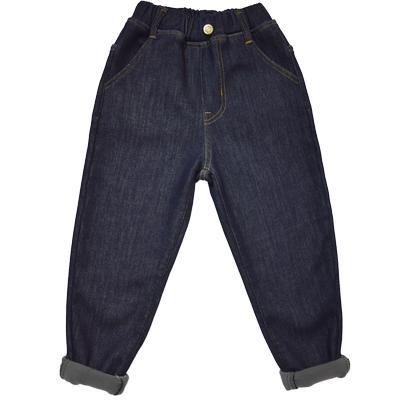 儿童男童一体绒不掉色牛仔小脚裤