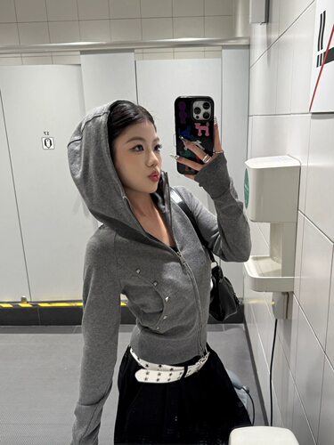 欧美风双头拉链开衫修身连帽卫衣女2025秋冬显瘦小个子短款外套潮