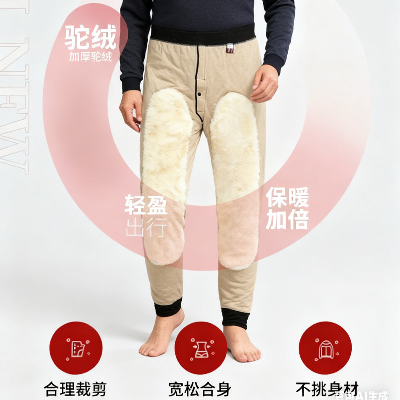 冬季新款中老年男驼绒加厚棉裤外穿老年人保暖裤爸爸特厚松紧高腰