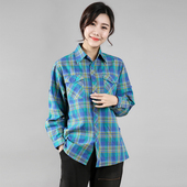 纯棉休闲格子粗布妈妈肥大款 春秋中老年女士衬衫 衬衣上衣外套长袖