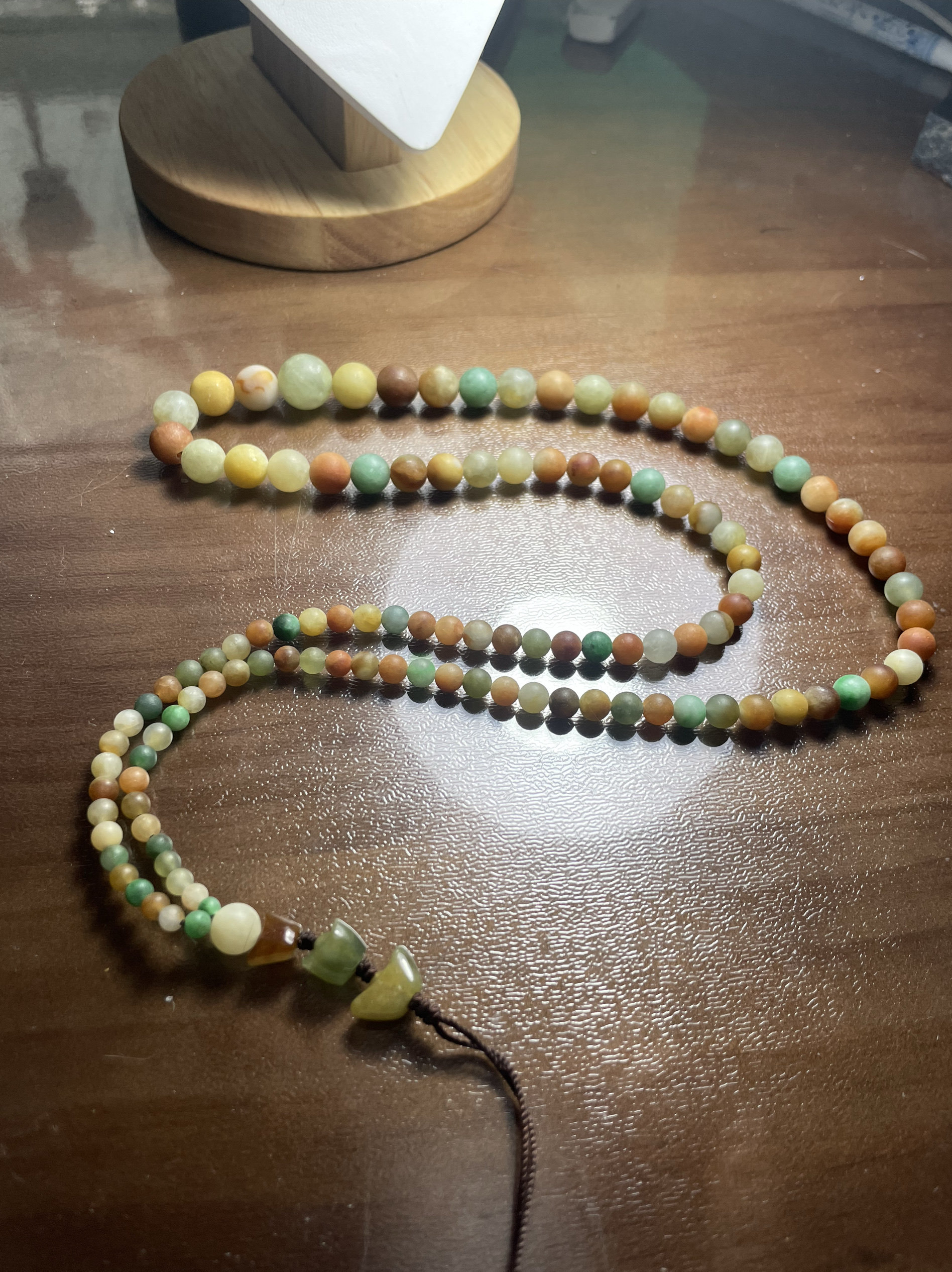 天然A货冰种翡翠三彩飘花珠子项链高冰种飘花珠子项链塔珠子