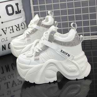 小个子高跟百搭休闲鞋 新款 皮面四季 女款 网面透气内增高14CM老爹鞋