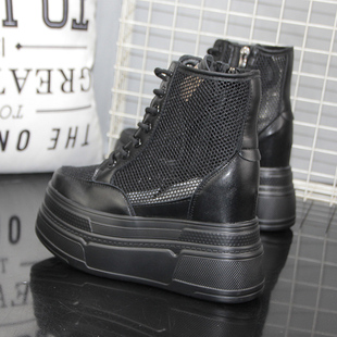 新款 夏季 网纱透气马丁靴女高帮女靴 女鞋 隐形内增高13cm超高跟凉鞋