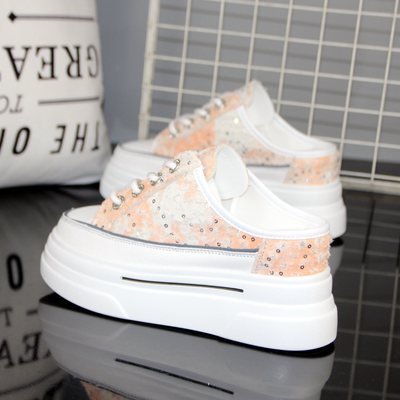 美星富族韩版内增高半托鞋帆布